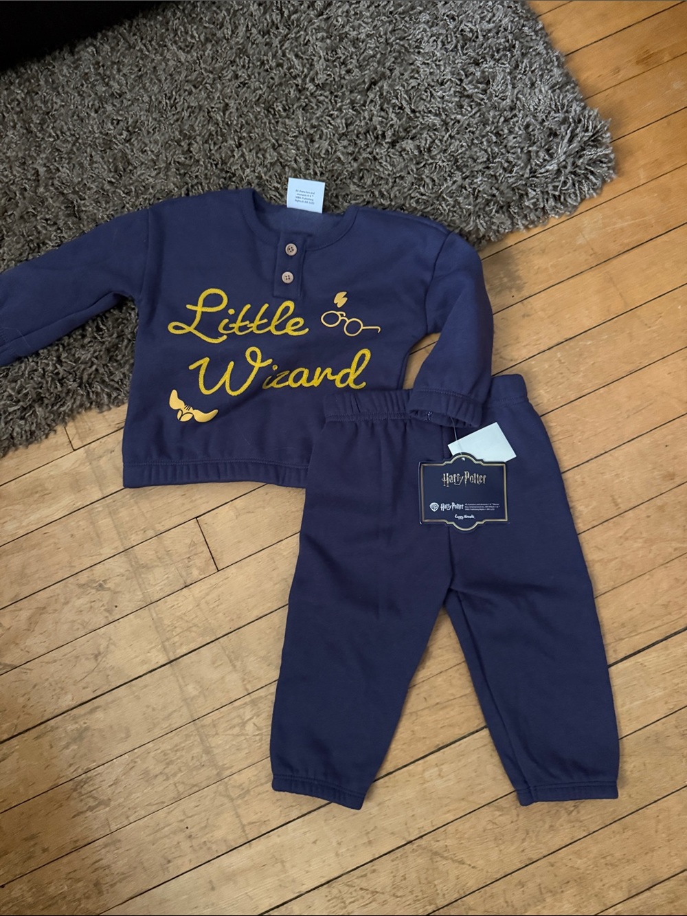 Warner Bros. Navy "Little Wizard" Kids Pajama Set with Yellow Script